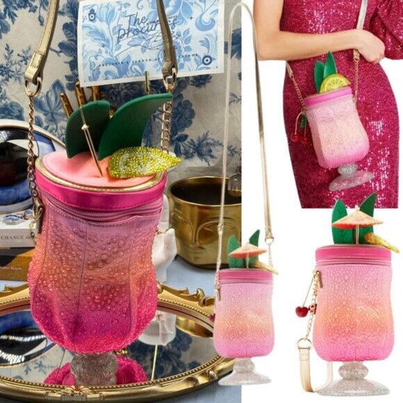 🆕 BETSEY JOHNSON 🧿 NWOT 5 O'Clock Somewhere Novelty Cocktail Bag *FLAWED* - Picture 1 of 15